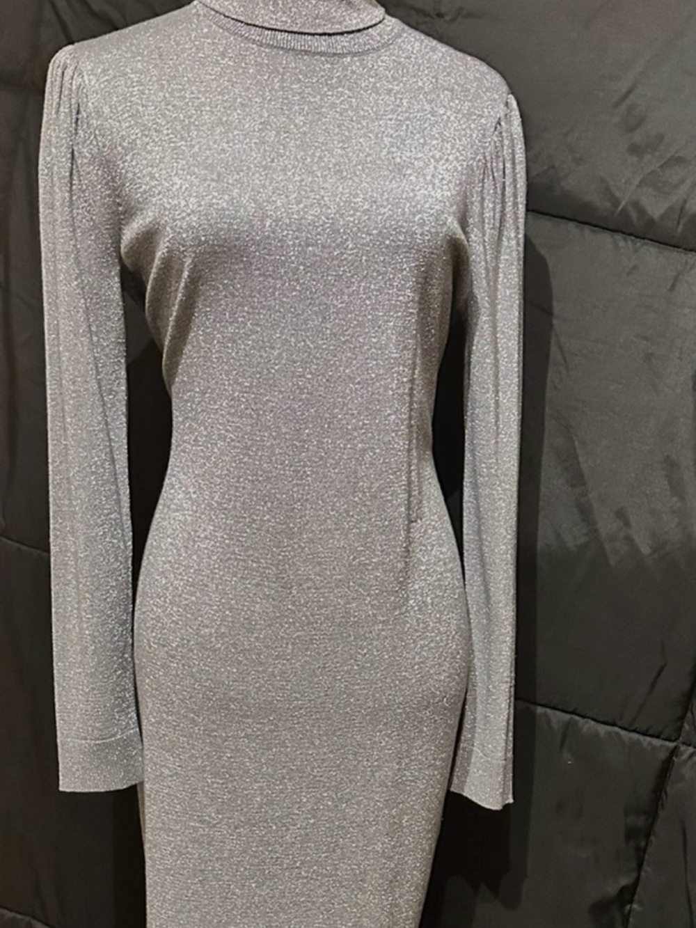 New York & Company Silver Sparkle Long-Sleeve Bodycon Dress